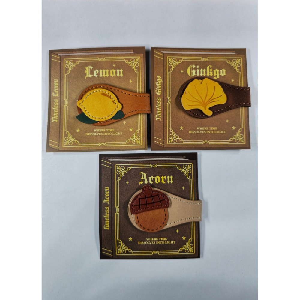3 Faux Leather Magnetic Bookmark Set Lemon Ginkgo Acorn Nature Theme Book Clips